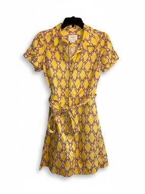 Kate Spade Silk & Linen Tie-Belt Shirt Dress Pink/Yellow Size XS